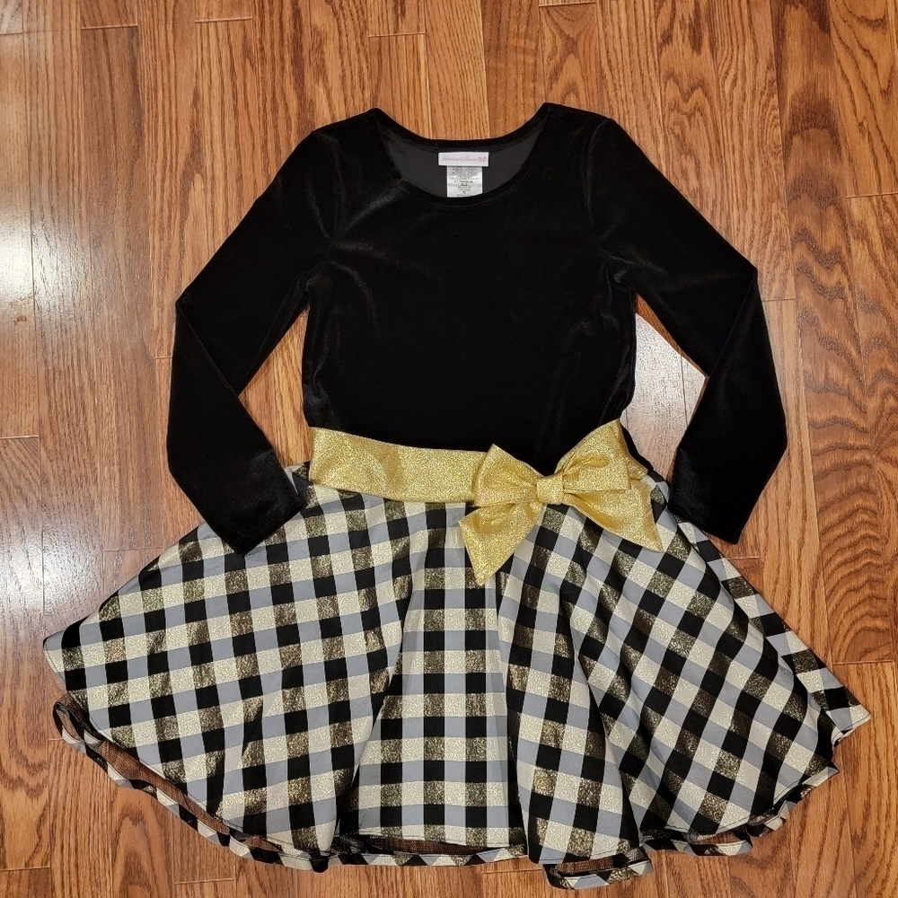 Bonnie Jean Black Velvet & Plaid Dress Sz8